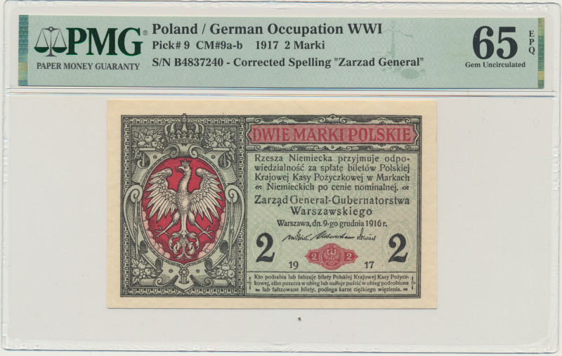 2 marki 1916 - Generał - B - PMG 65 EPQ &nbsp; Banknot w slabie PMG z oceną PMG ...