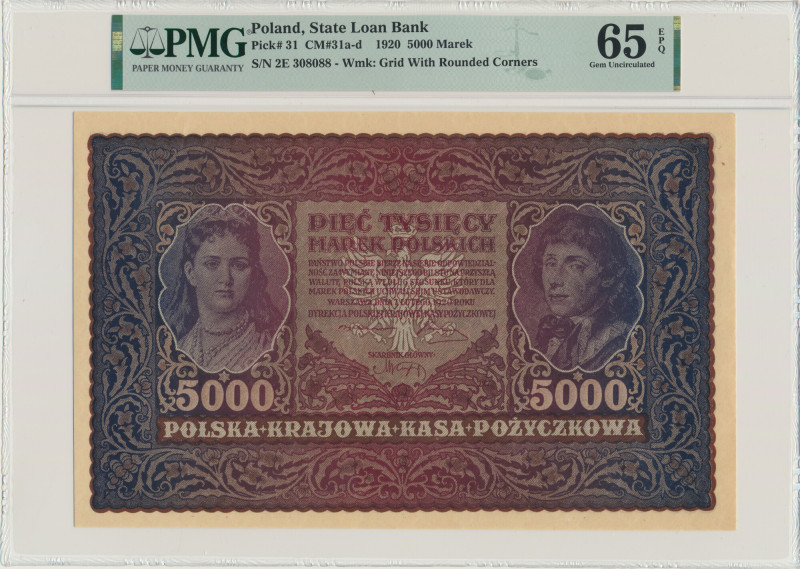 5.000 marek 1920 - II Serja E - PMG 65 EPQ &nbsp; Banknot w slabie PMG z oceną P...