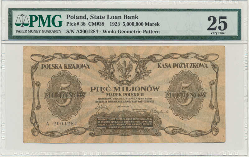 5 milionów marek 1923 - A - PMG 25 &nbsp; Pierwsza seria A.&nbsp; Banknot w slab...