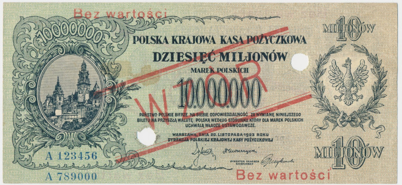 10 milionów marek 1923 - WZÓR - A123456 / C789000 - &nbsp; Wzór oznaczony serią ...