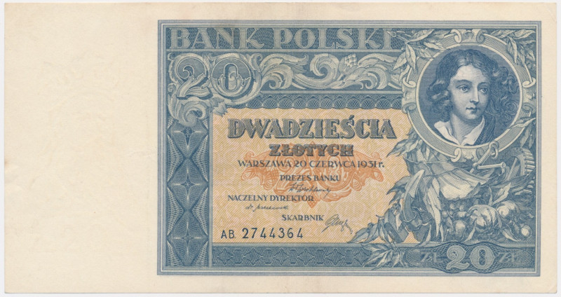 20 złotych 1931 - AB - &nbsp; Rzadka odmiana. Wysokość liter w serii 2,26mm. Kil...