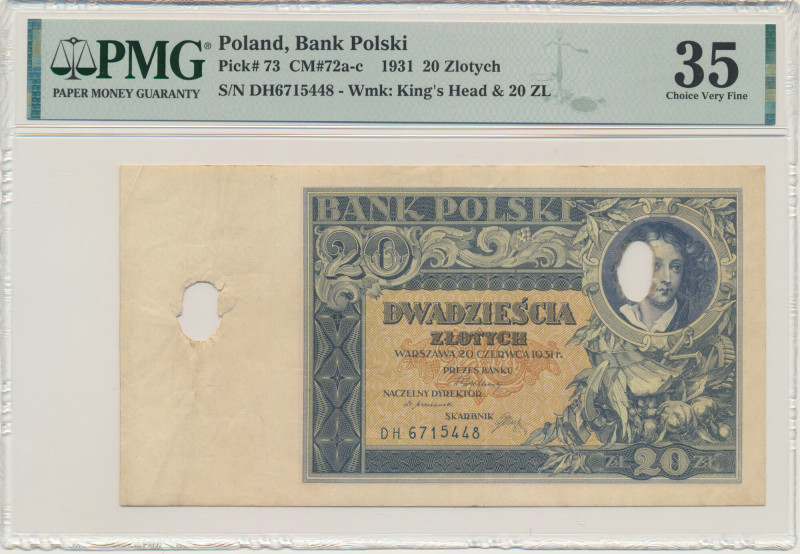 20 złotych 1931 - DH. - PMG 35 - kasowany &nbsp; Odmiana z numeratorem wysokim n...