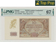 10 złotych 1940 - L. - London Counterfeit - PMG 67 EPQ MAX