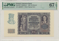 20 złotych 1940 - A - PMG 67 EPQ - PIERWSZA SERIA 2-ga nota