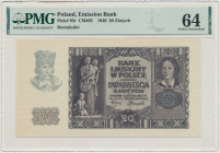 20 złotych 1940 - bez oznaczenia serii i numeracji - PMG 64