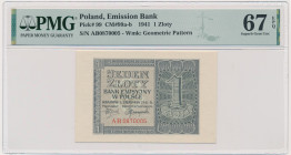 1 złoty 1941 - AB - PMG 67 EPQ - wysokie litery serii 2-ga nota