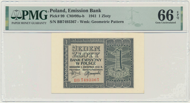 1 złoty 1941 - BB - PMG 66 EPQ &nbsp; Banknot w slabie PMG z oceną PMG 66 EPQ.&n...