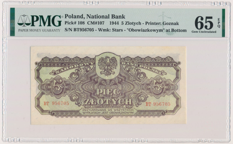 5 złotych 1944 ...owym - BT - PMG 65 EPQ
Poland Polen 5 zloty 1944 ...owym &nbs...