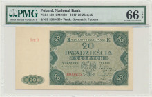 20 złotych 1947 - B - PMG 66 EPQ 2-ga nota