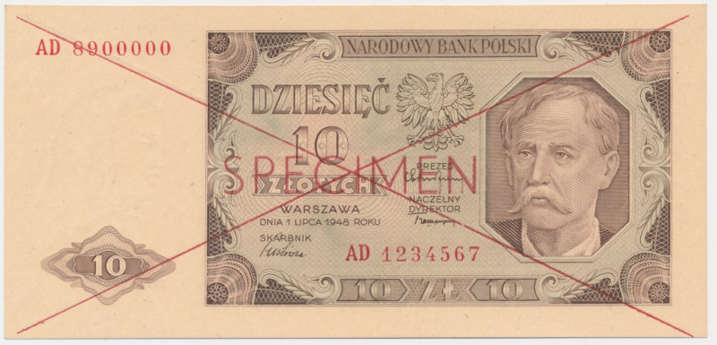 10 złotych 1948 - SPECIMEN - AD - &nbsp; Wariant wzoru kasowego oznaczonego seri...