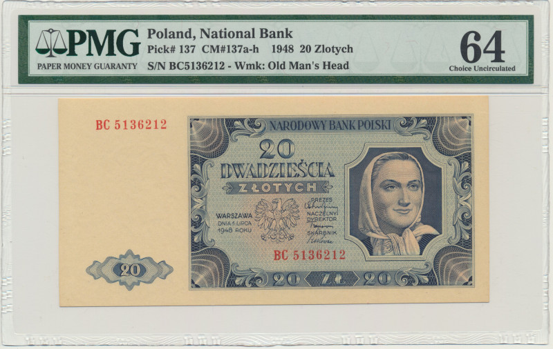 20 złotych 1948 - BC - PMG 64 - pierwsza seria odmiany &nbsp; Pierwsza seria odm...