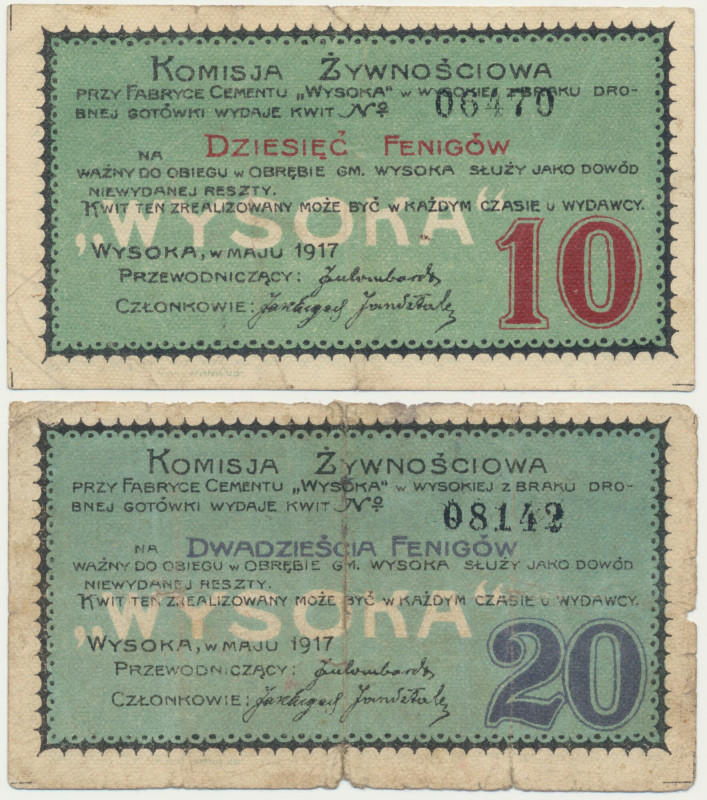 Wysoka, 10 i 20 fenigów 1917 Reference: Podczaski R-492
Grade: +3, -4 

NOTGE...