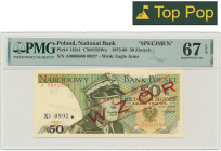 50 złotych 1975 - WZÓR - A 0000000 - No.0992 - PMG 67 EPQ MAX