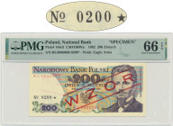 200 złotych 1982 - WZÓR - BU 0000000 - No. 0200 - PMPG 66 EPQ - okrągły numer wzoru 2-ga nota