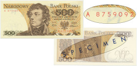 500 złotych 1974 - A 8759092 - SPECIMEN tylko na rewersie - UNIKAT - numeracja bieżąca