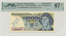 1.000 złotych 1975 - WZÓR - A 0000000 - No. 0638 - PMG 67 EPQ 2-ga nota