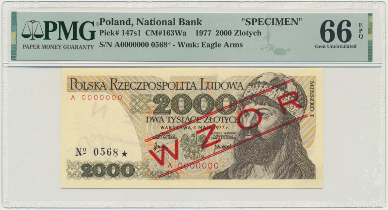 2.000 złotych 1977 - WZÓR - A 0000000 - No.0568 - PMG 66 EPQ &nbsp; Pięknie zach...