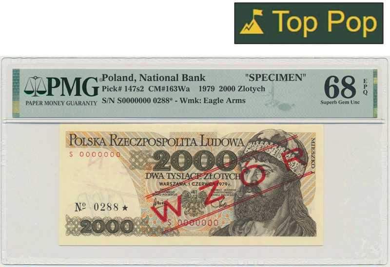 2.000 złotych 1979 - WZÓR - S 0000000 - No.0288 - PMG 68 EPQ &nbsp; Wyselekcjono...