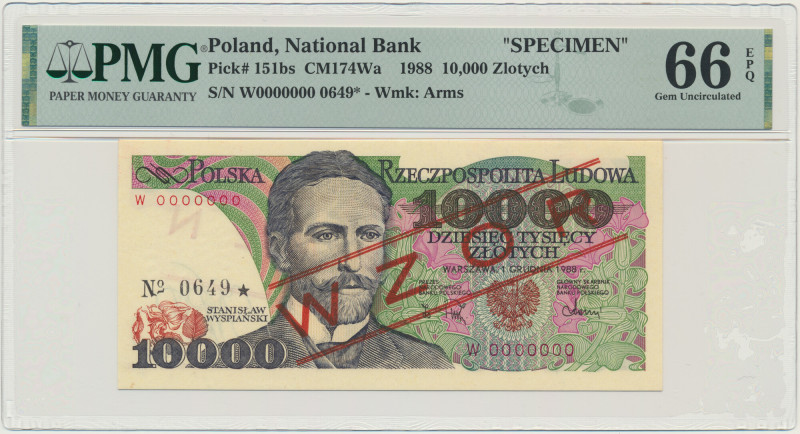 10.000 złotych 1988 - WZÓR - W 0000000 - No. 0649 - PMG 66 EPQ - RZADKI &nbsp; R...