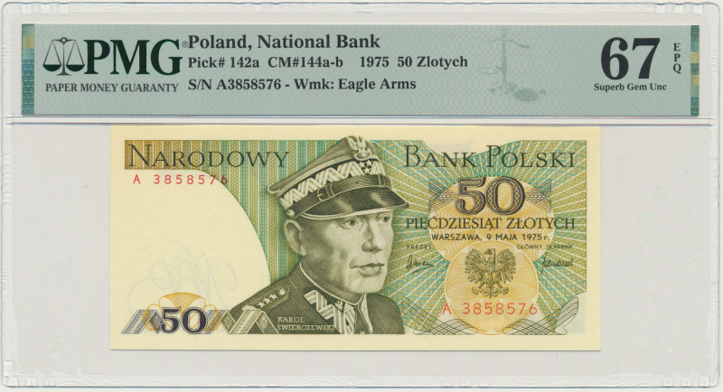 50 złotych 1975 - A - PMG 67 EPQ &nbsp; Poszukiwana pierwsza seria A.&nbsp; Bank...