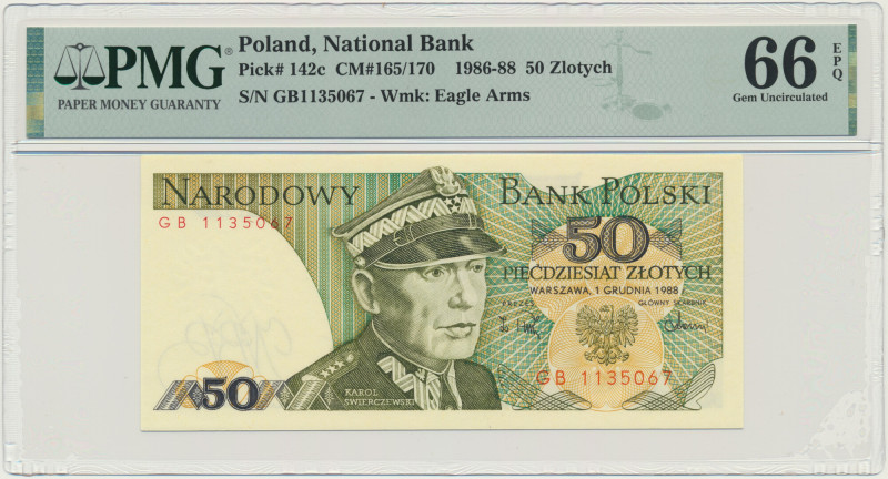 50 złotych 1988 - GB - PMG 66 EPQ - pierwsza seria rocznika &nbsp; Pierwsza seri...