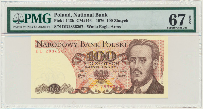 100 złotych 1976 - DD - PMG 67 EPQ &nbsp; Banknot w slabie PMG z oceną PMG 67 EP...