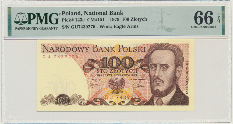 100 złotych 1979 - GU - PMG 66 EPQ &nbsp; Seria niepochodząca z albumów NBP. Ban...