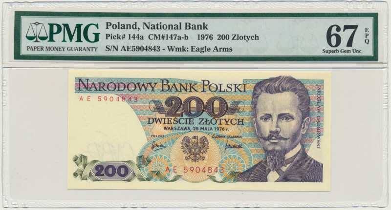 200 złotych 1976 - AE - PMG 67 EPQ &nbsp; Wariant dwuliterowy.&nbsp; Pięknie zac...