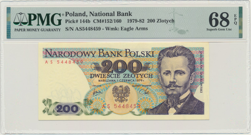 200 złotych 1979 - AS - PMG 68 EPQ - pierwsza seria rocznika - RZADKA i POSZUKIW...