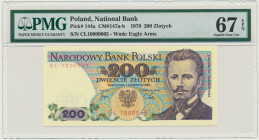 200 złotych 1982 - CL - PMG 67 EPQ - ładny numer seryjny 2-ga nota