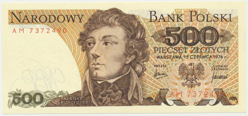 500 złotych 1976 - AM - bardzo rzadka seria &nbsp; Rzadka seria.&nbsp; Emisyjny ...