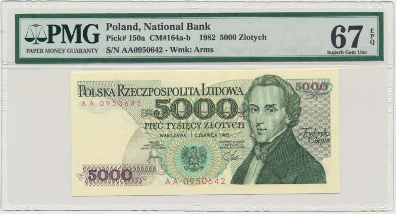 5.000 złotych 1982 - AA - PMG 67 EPQ &nbsp; Poszukiwana pierwsza seria AA.&nbsp;...