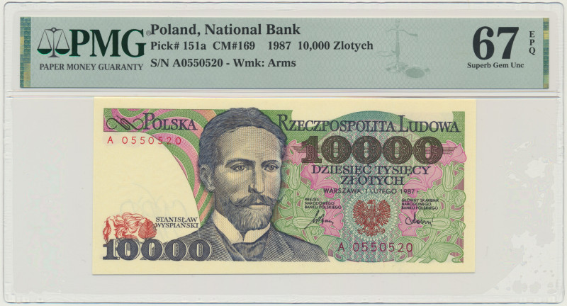 10.000 złotych 1987 - A - PMG 67 EPQ - pierwsza seria &nbsp; Lubiana seria A.&nb...