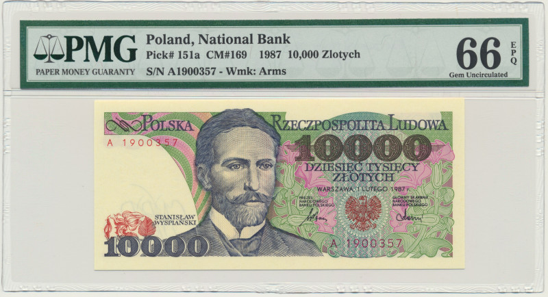 10.000 złotych 1987 - A - PMG 66 EPQ - pierwsza seria &nbsp; Lubiana seria A.&nb...