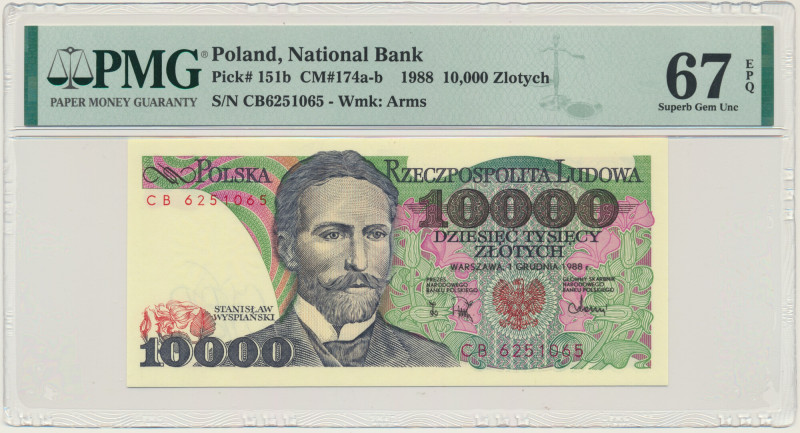 10.000 złotych 1988 - CD - PMG 67 EPQ &nbsp; Pięknie zachowany banknot z drugą n...