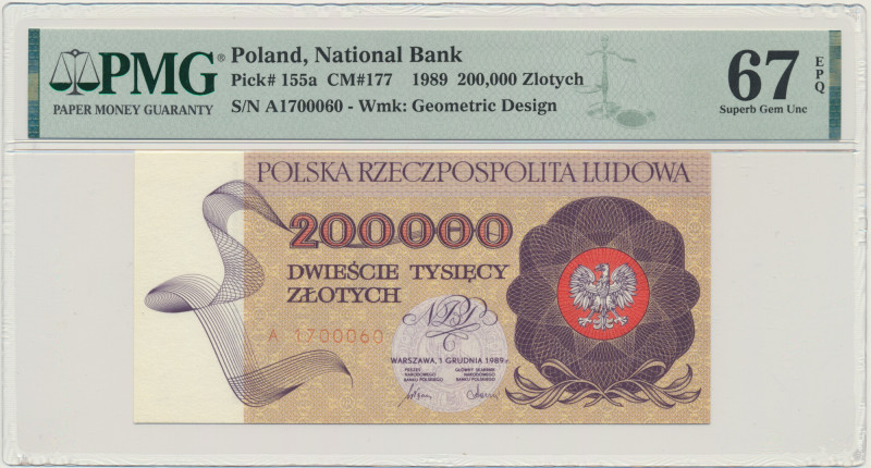 200.000 złotych 1989 - A - PMG 67 EPQ - pierwsza seria &nbsp; Lubiana i poszukiw...