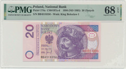 20 złotych 1994 - BB - PMG 68 EPQ - rzadka seria 2-ga nota