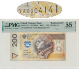 200 złotych 1994 - YA - PMG 55 - rzadka seria zastępcza - niski numer