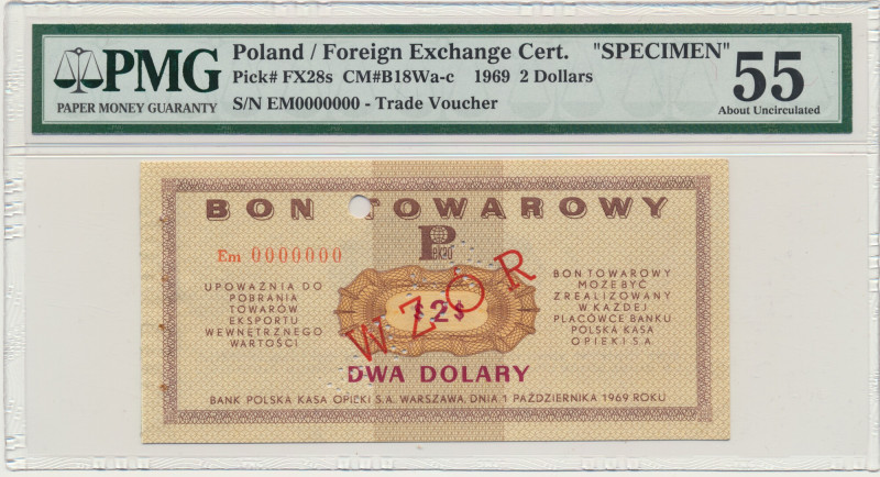 Pewex, 2 dolary 1969 - WZÓR - Em 0000000 - PMG 55 &nbsp; Rzadki wzór z numeracją...