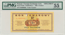 Pewex, 5 dolarów 1969 - WZÓR - Ee 0000000 - PMG 55
