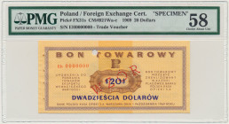 Pewex, 20 dolarów 1969 - WZÓR - Eh 0000000 - PMG 58