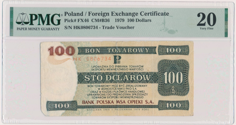 Pewex, 100 dolarów 1979 - PMG 20 &nbsp; Ceniony i poszukiwany, najwyższy nominał...