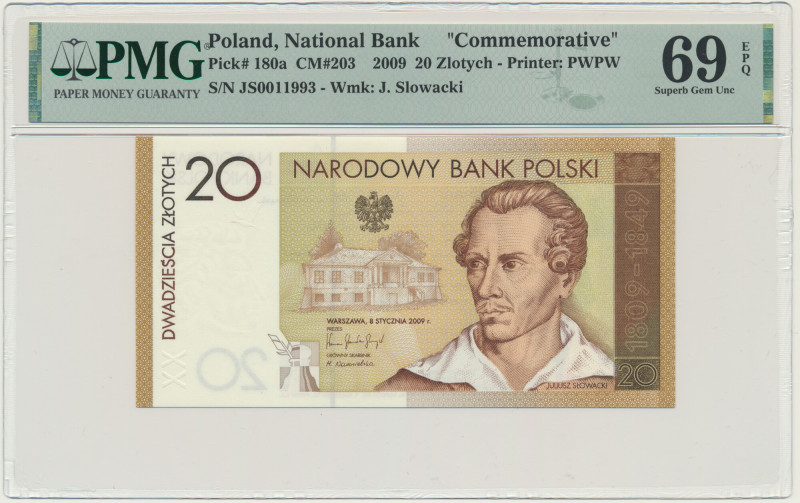 20 złotych 2009 - Juliusz Słowacki - PMG 69 EPQ &nbsp; Pięknie zachowany banknot...