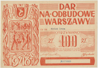 Dar na odbudowę Warszawy, cegiełka na 100 złotych 1946