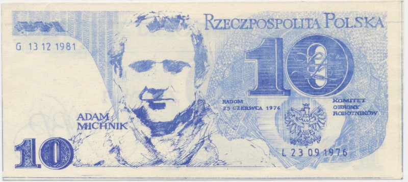 Solidarność, cegiełka 10 złotych 1976 - Michnik - &nbsp; Nieświeżości w obrębie ...