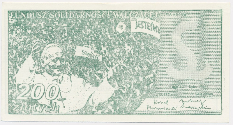 Solidarność, cegiełka 200 złotych 1984 - Jan Paweł II - &nbsp; Cegiełka wydrukow...