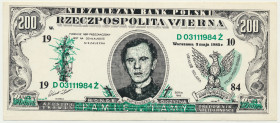 Solidarność, cegiełka 200 złotych 1985 - KŚ. J.Popiełuszko -