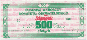 Solidarność, cegiełka 500 złotych 1989 na Fundusz Wyborczy Komitetu Obywatelskiego