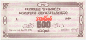 Solidarność, cegiełka 500 złotych 1989 na Fundusz Wyborczy Komitetu Obywatelskiego