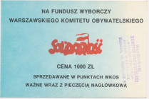 Solidarność, cegiełka 1.000 złotych na Fundusz Wyborczy Warszawskiego Komitetu Obywatelskiego